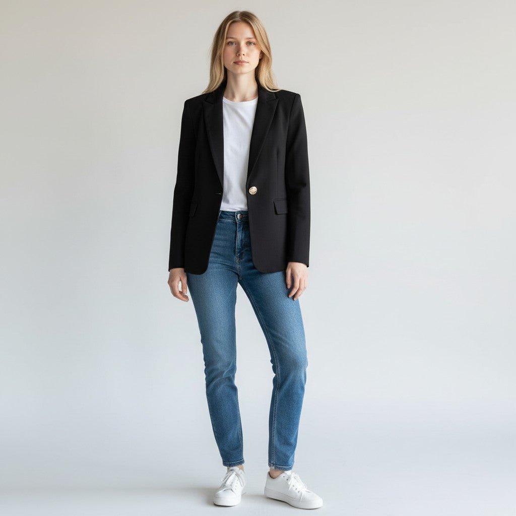 Giacca doppiopetto nera in punto Milano XE BLU Abbigliamento Donna con bottoni a clip e finte tasche